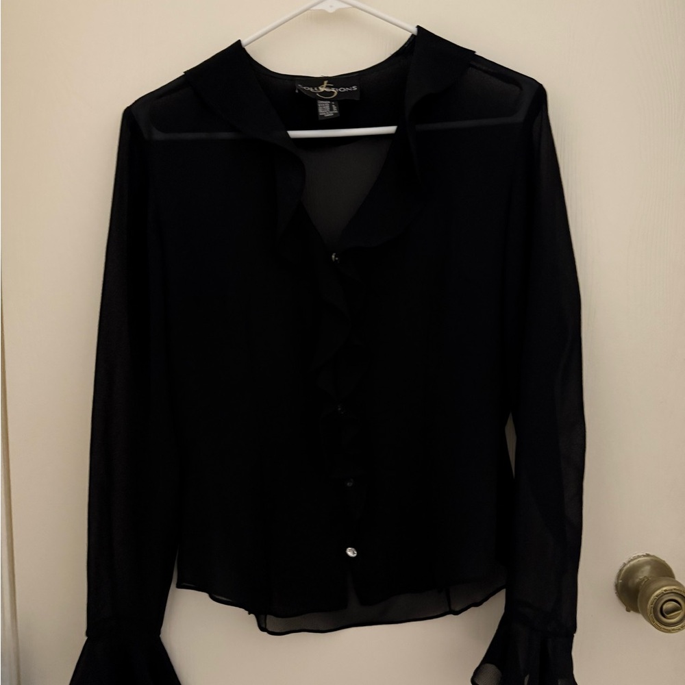 JS Collections Black Ruffled Long Sleeve Blouse